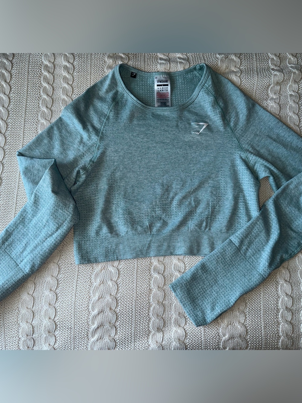 Gymshark Cropped Long Sleeve Green White Logo Size Large